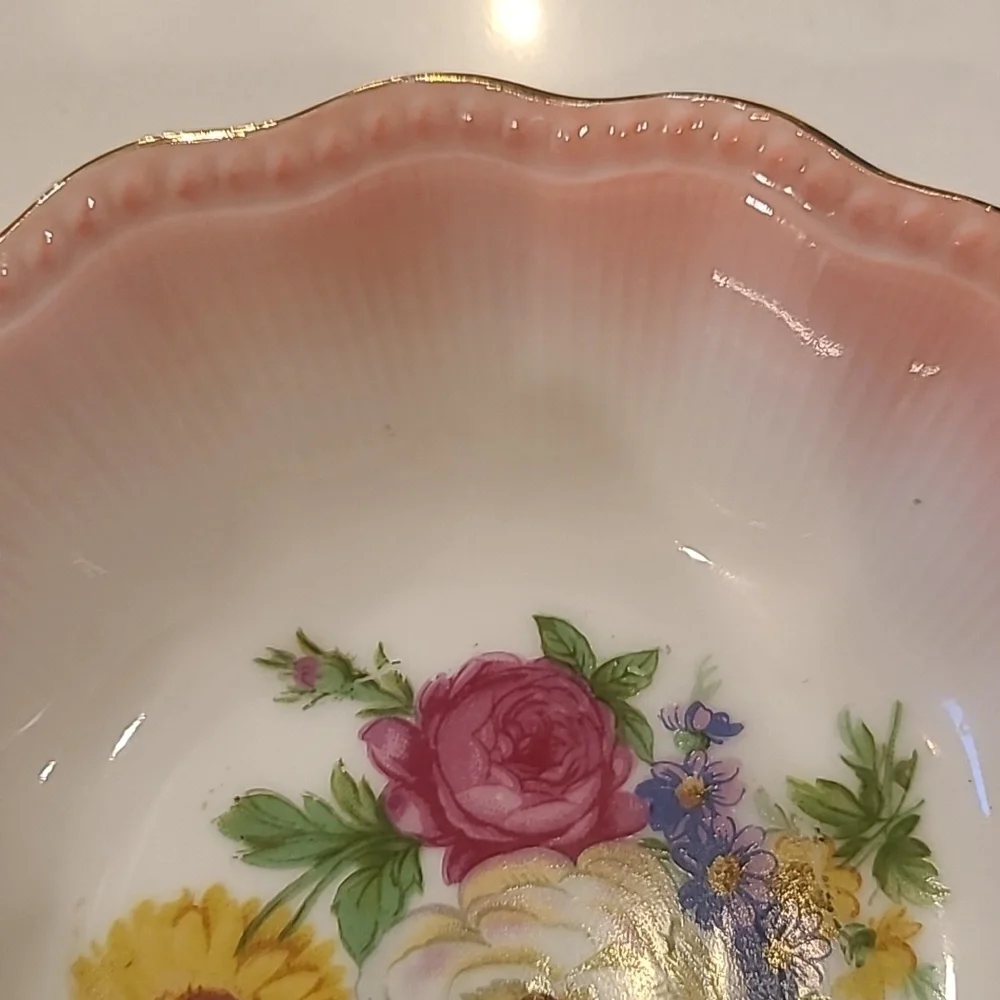 Vintage porcelain pink floral trinket dish